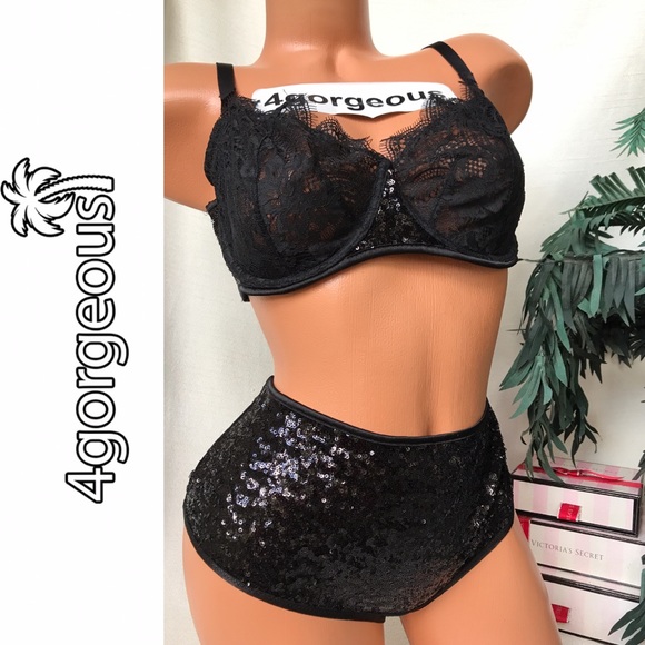 VS 38,36 BLING SEQUIN PUSH UP UNLINED BRA SET - Picture 1 of 3